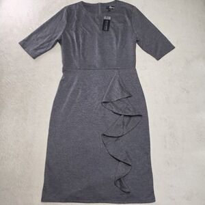 NWT Oxiuly Fashion Gray Ruffle Sheath Dress L Bodycon Work Cocktail 3/4 Sleeve